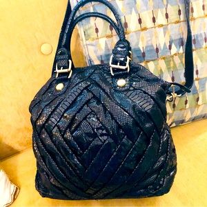 Large Black Faux Snake Skin Purse, gold toned accents
